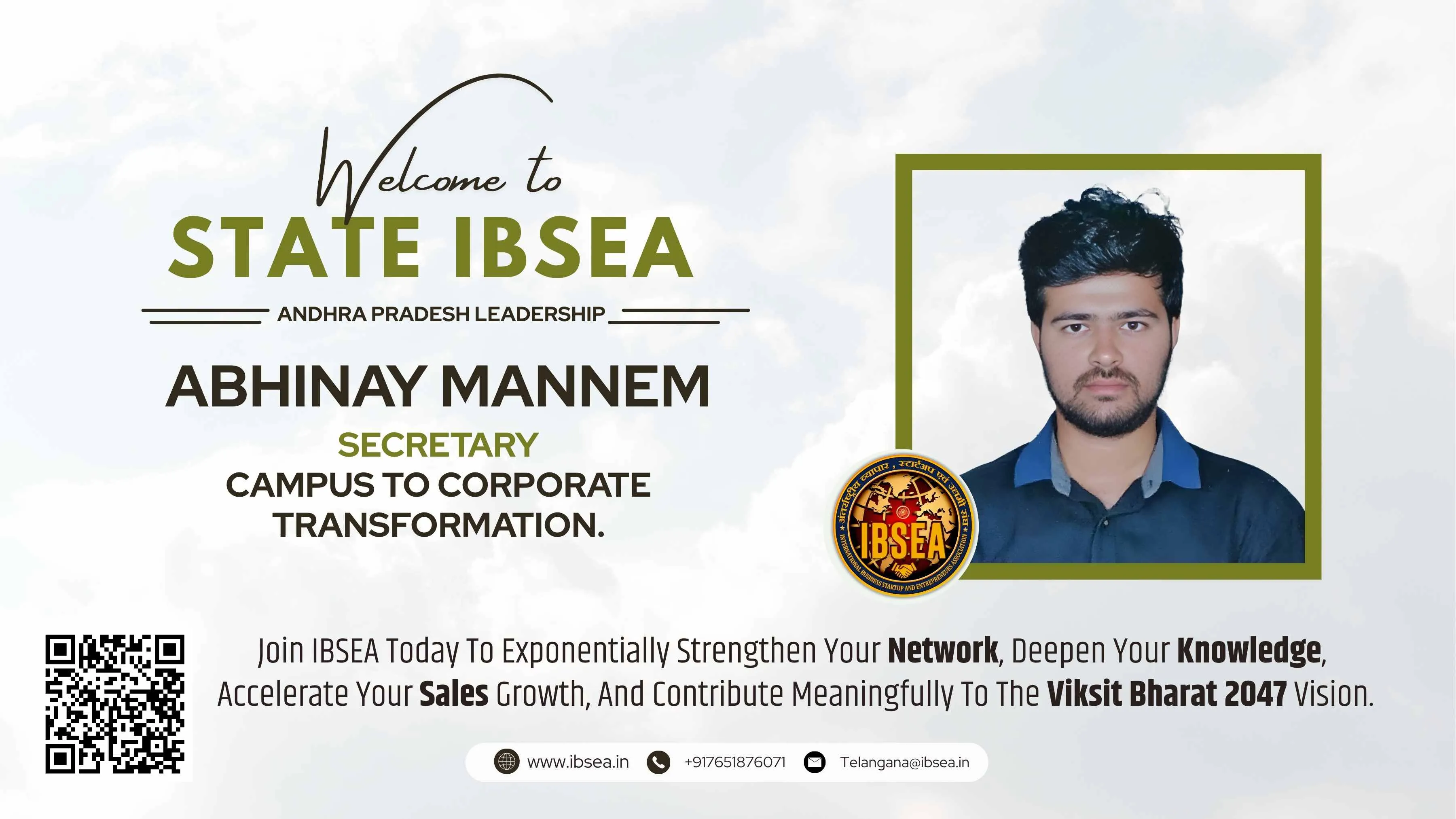 Abhinay Mannem Has Been Appointed As Secretary Campus To Corporate Transformation For IBSEA Andhra Pradesh.